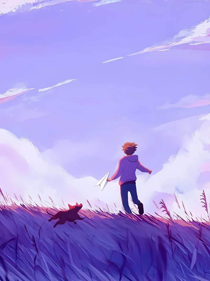 Bambino che gioca con il cane Lofi Art poster con telaio in alluminio da LoFi Gallery