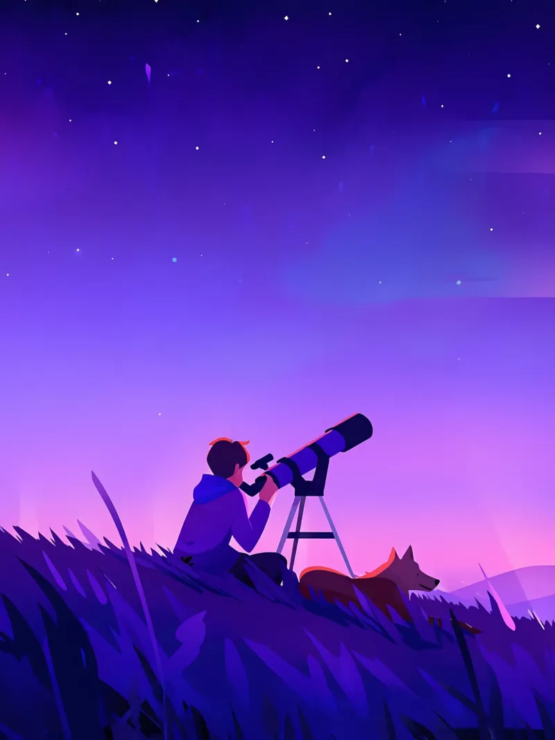 Garçon observant les étoiles dans la nuit Lofi Art poster de LoFi Gallery