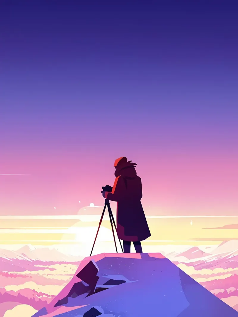 Taking Photos From Mountain Top Lofi Art canvas with Floater frame by LoFi Gallery