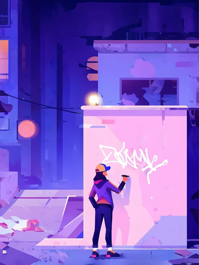 Artista di graffiti di notte Lofi Art poster con telaio in legno da LoFi Gallery