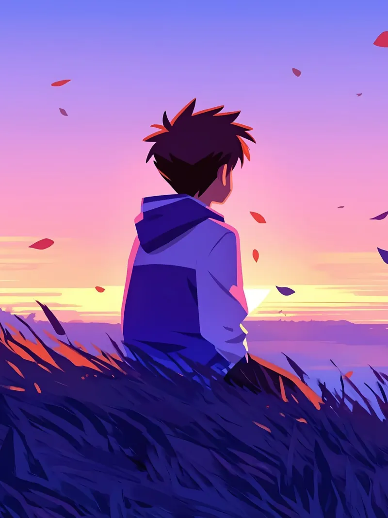 Boy Looking At Sunset In A Open Field Lofi Art hahnemühle by LoFi Gallery
