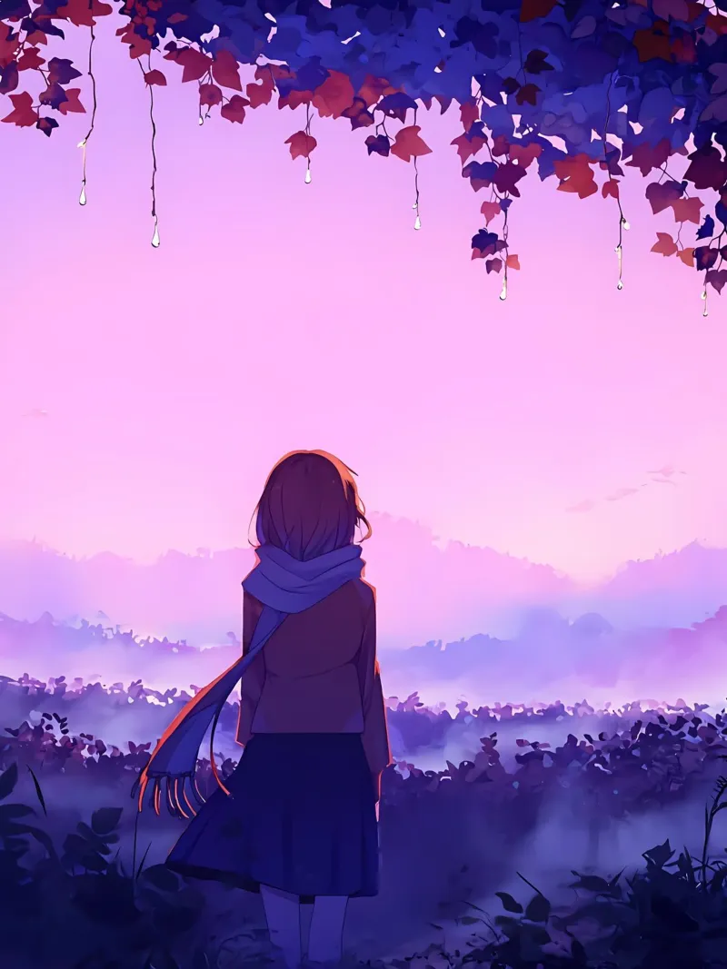 Ragazza in piedi nel vigneto di sera Lofi Art pellicola backlit da LoFi Gallery