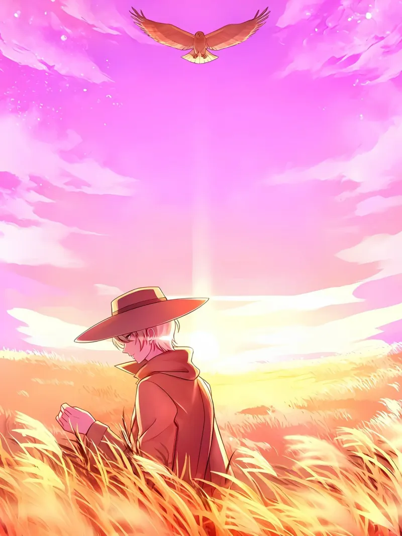 Person And An Eagle In A Wheat Field Lofi Art canvas with Floater frame by LoFi Gallery