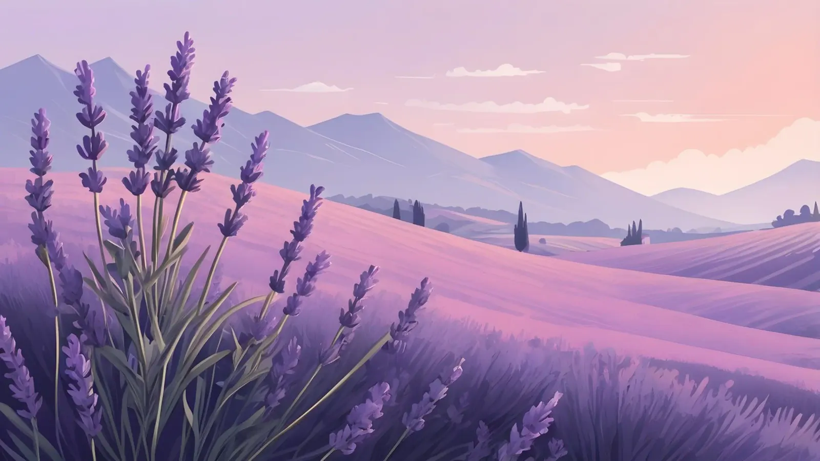 Lavender fields stretch under a pastel sky during twilight canvas with Floater frame by DesignDoodle