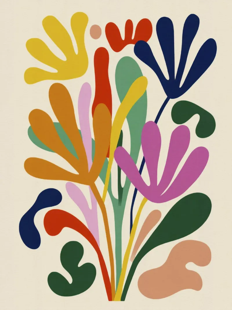 Modern Botanical Cut-Out in Retro Color Palette canvas by Modern Muse