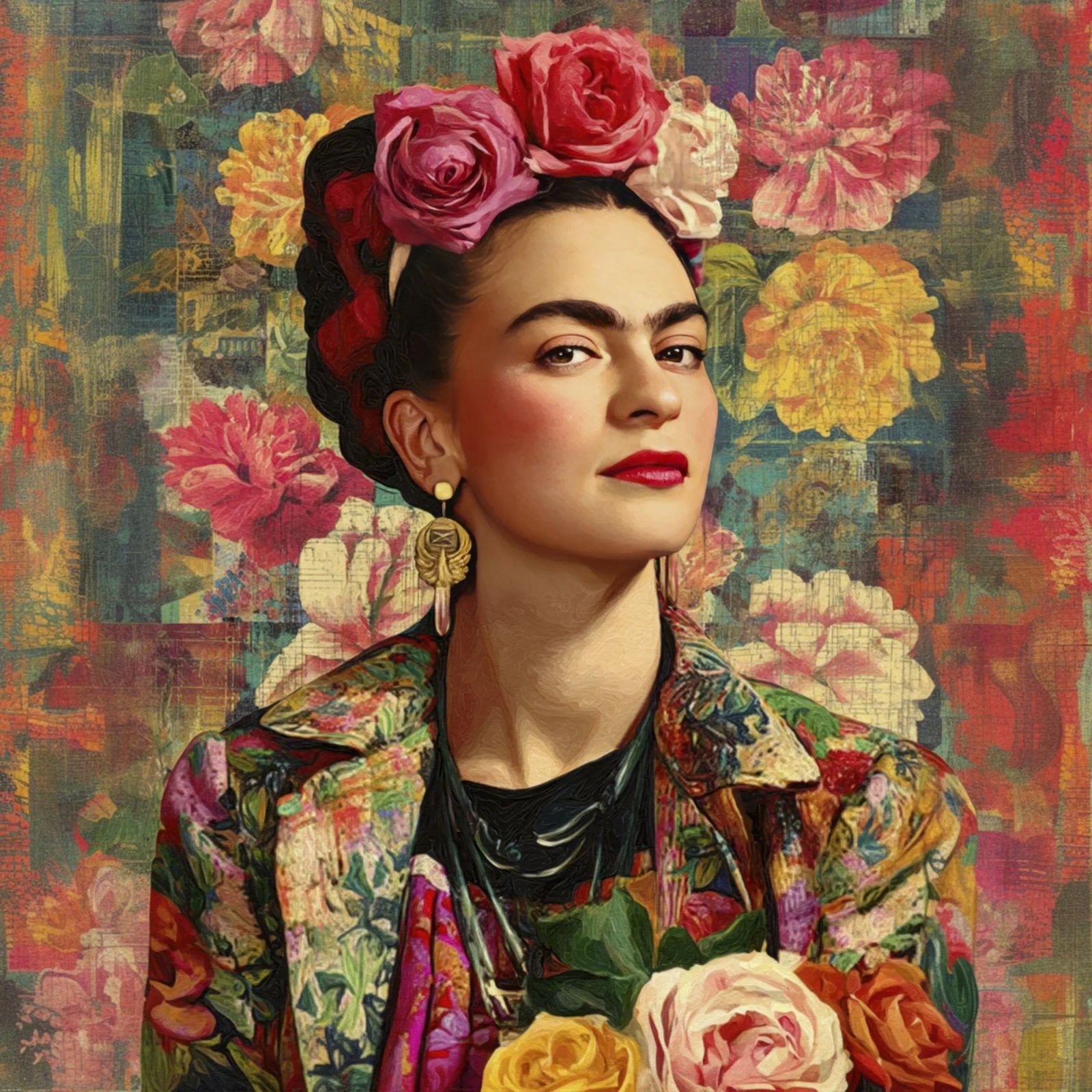 Bold Mexican Muse with Roses and Painted Jacket poster by Modern Muse
