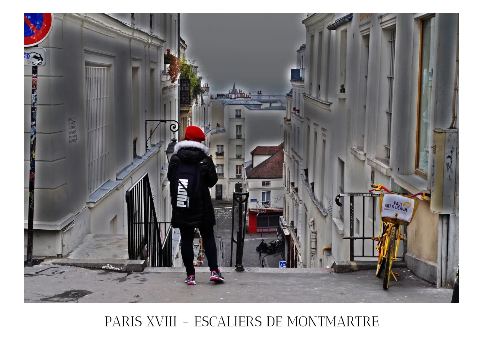 Paris XVIII - Escaliers de Montmartre poster con telaio in legno da fanny-bianca