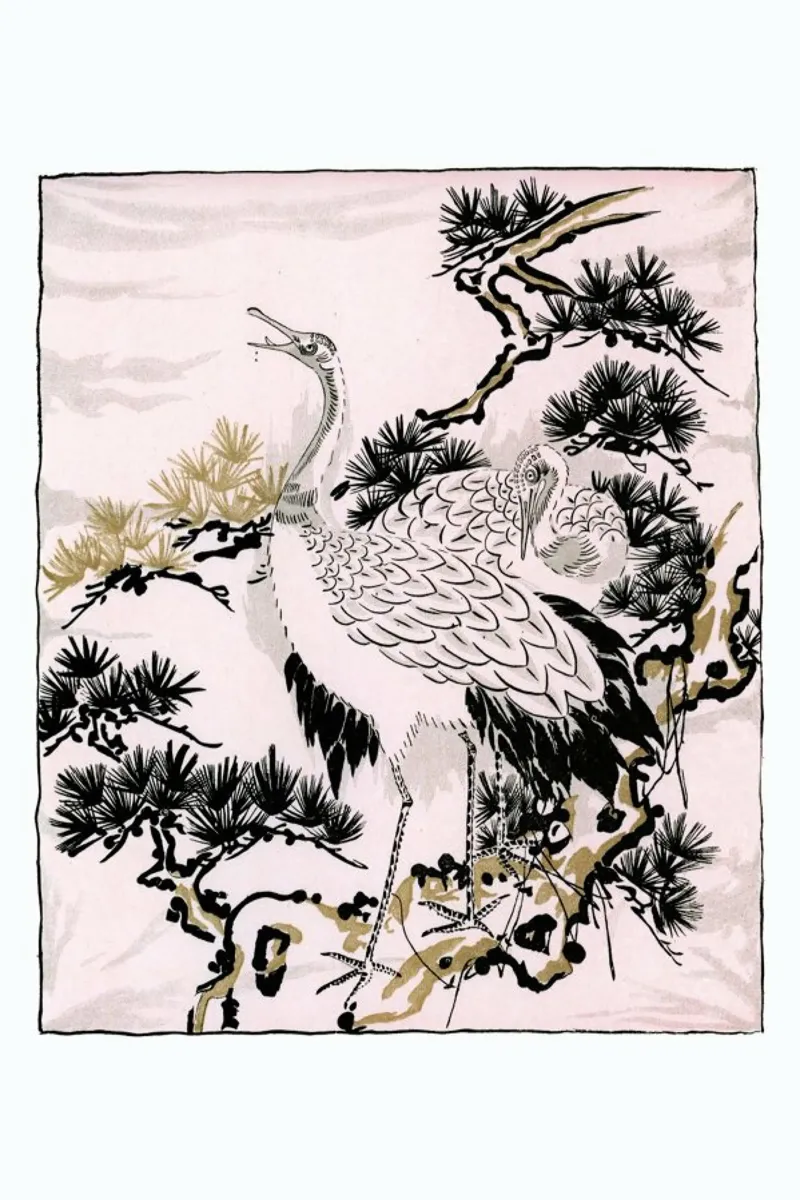 Japanese Cranes poster con telaio in alluminio da Flora & Fauna