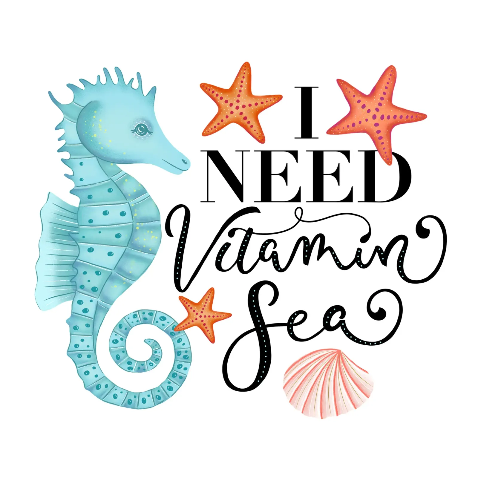 Ik heb vitamine zee nodig. Zeepaardjes, zeesterren en reislust canvas van CalliLetters