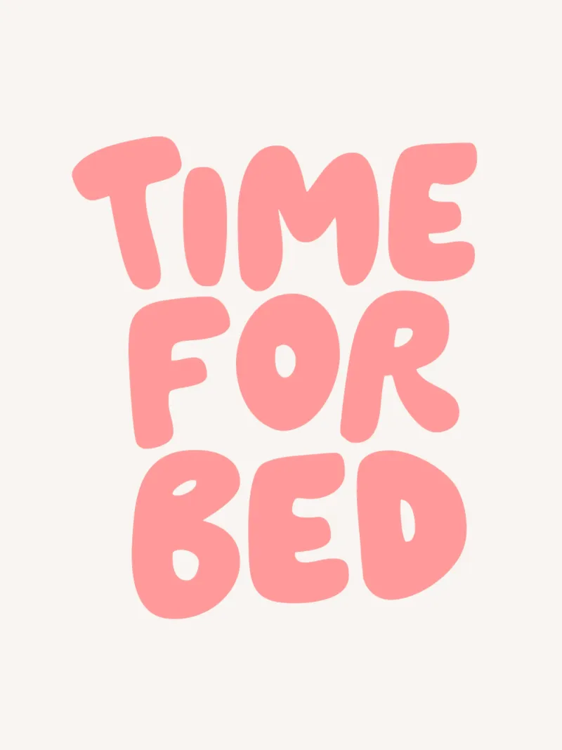 Stampa tipografica "Time for Bed" in rosa pesca spumeggiante tela con Cornice a cassetta da THE MOTIVATED TYPE