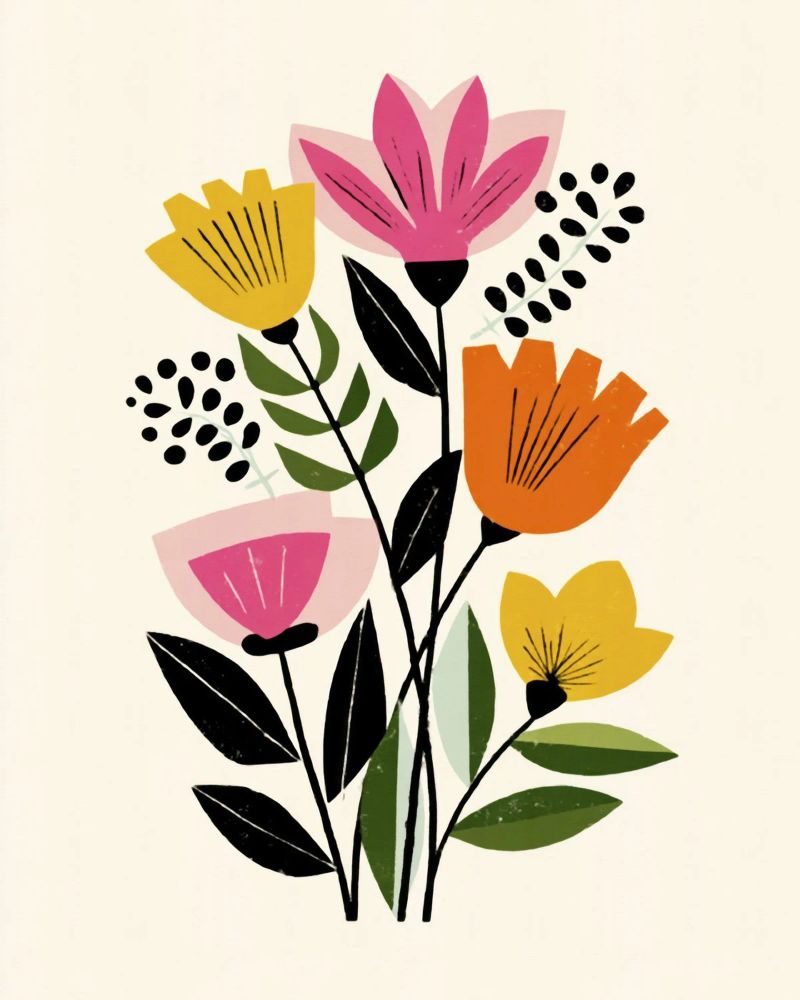 Abstrakte botanische Formen im Retro-Farbmix Poster von Modern Muse