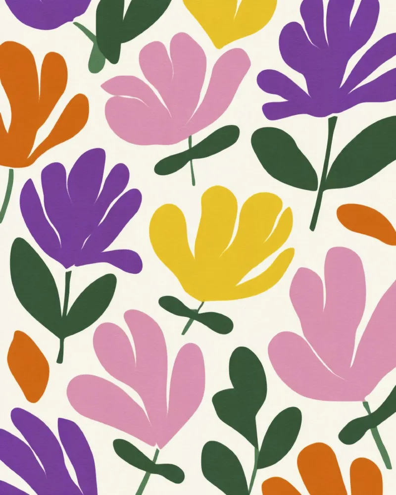 Forme botaniche astratte di fiori primaverili in un mix di colori retrò carta hahnemühle da Modern Muse