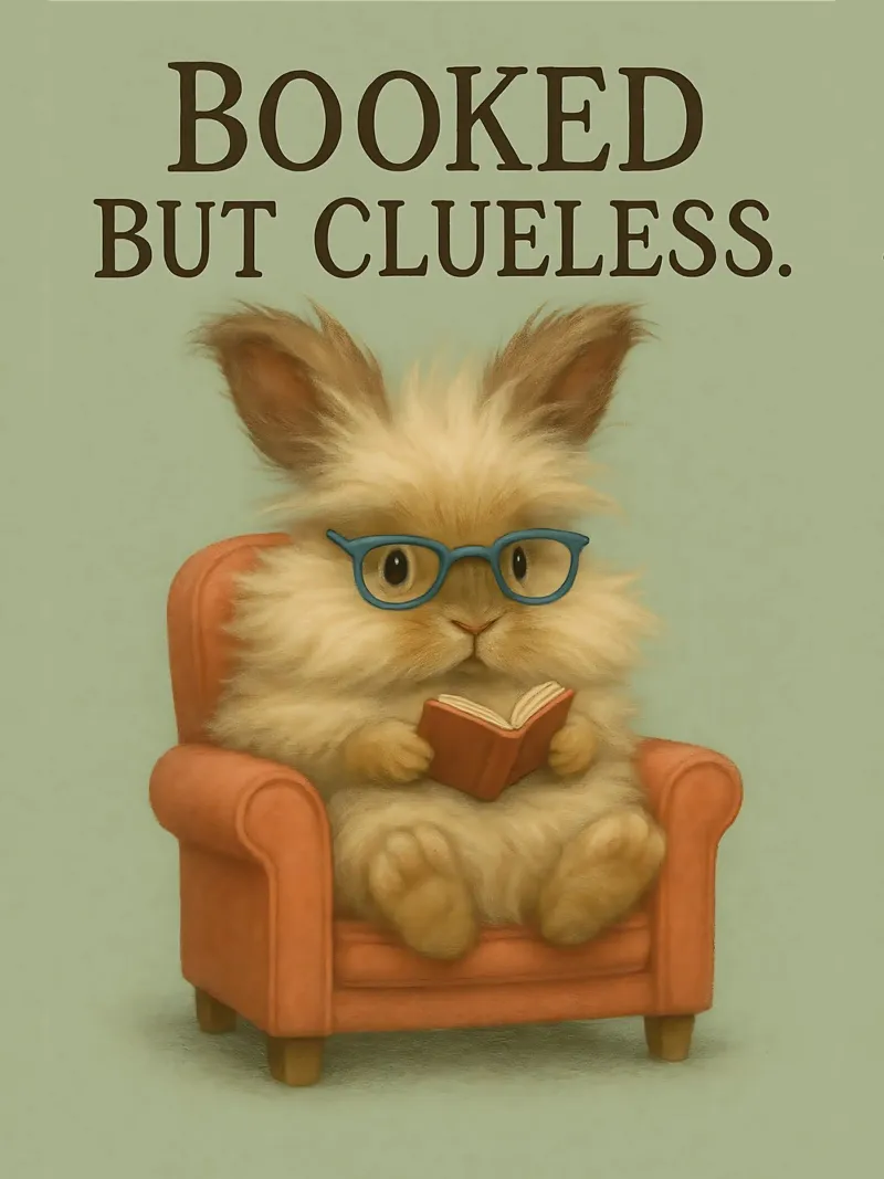 Meme divertente sul coniglio d'angora poster con telaio in legno da Funny Humor Art