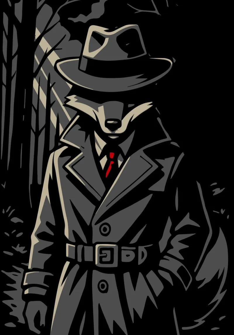 Mysterious fox in a trench coat - Noir animal motif canvas with Floater frame by nanosh