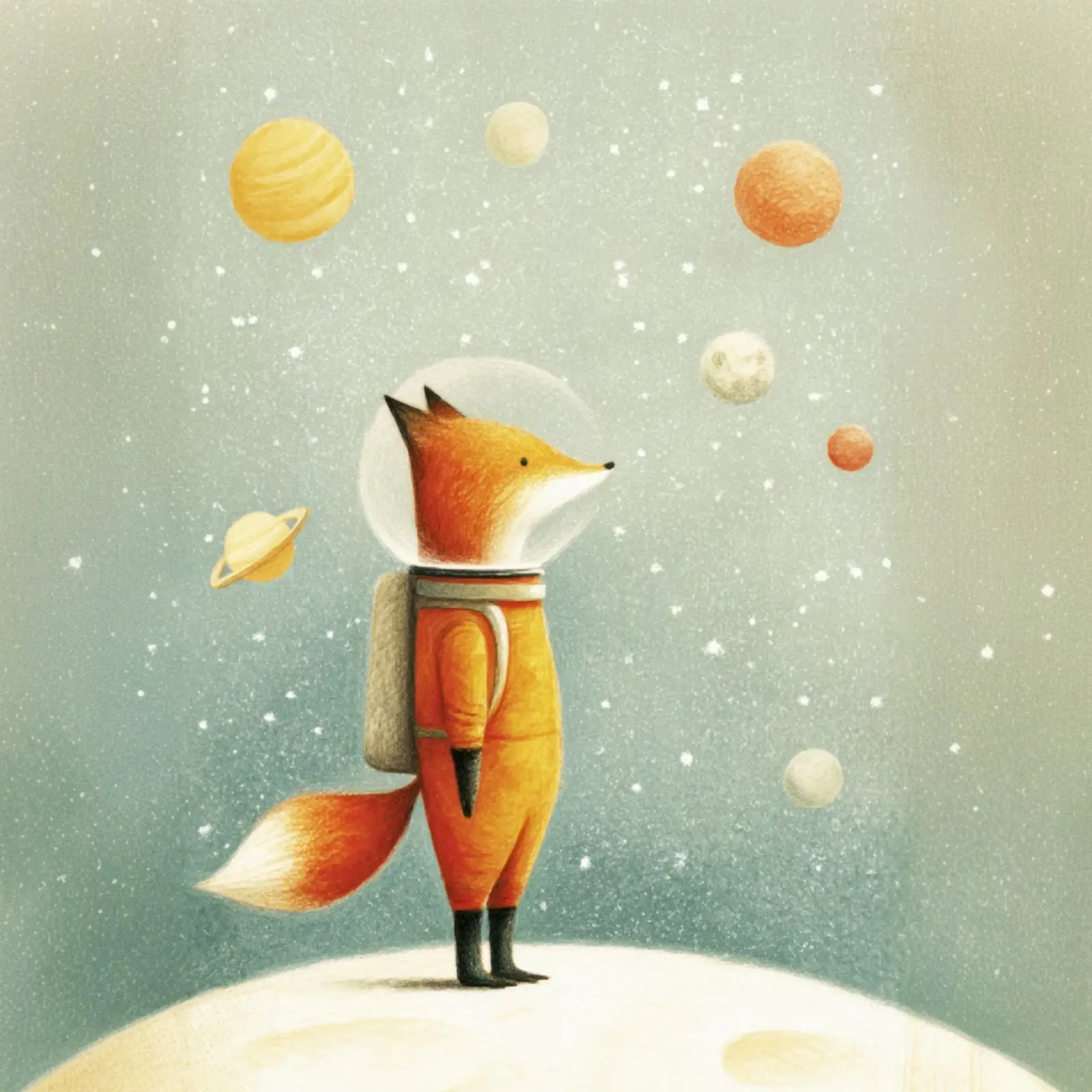 Astronaut Fuchs auf der Erde - Niedliche Minimal Space Kinderzimmer Kunst Hahnemühle von Modern Muse