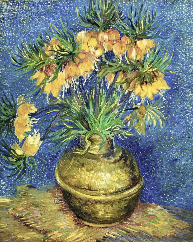 Vincent van Gogh's Imperial Fritillaries in a Copper Vase poster con telaio in legno da Van Gogh Prints