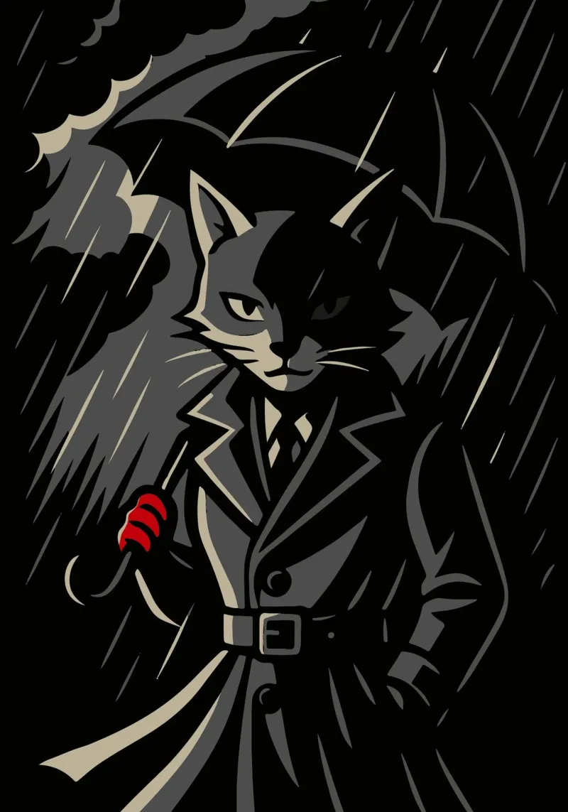 Mysterious cat in a trench coat - Noir animal motif canvas by nanosh
