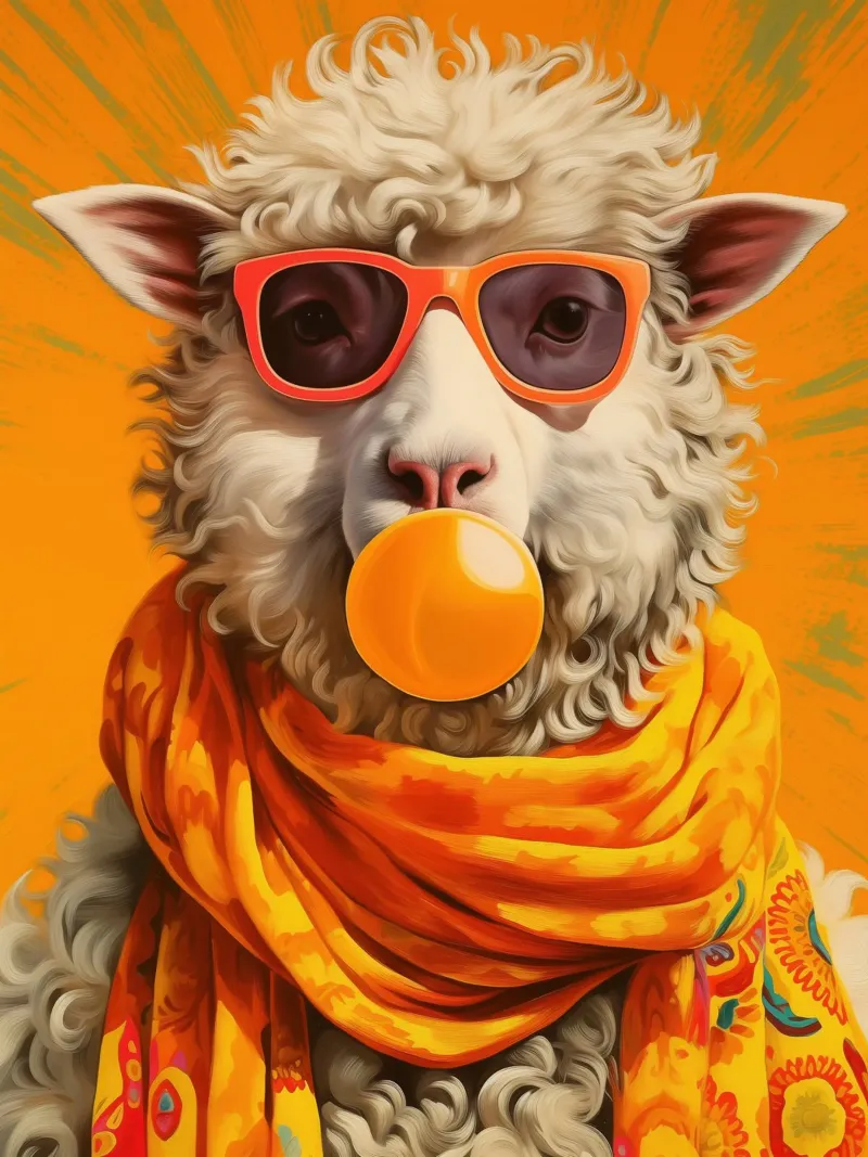 The cool orange pop art sheep enjoys spring canvas with Floater frame by Autofocus