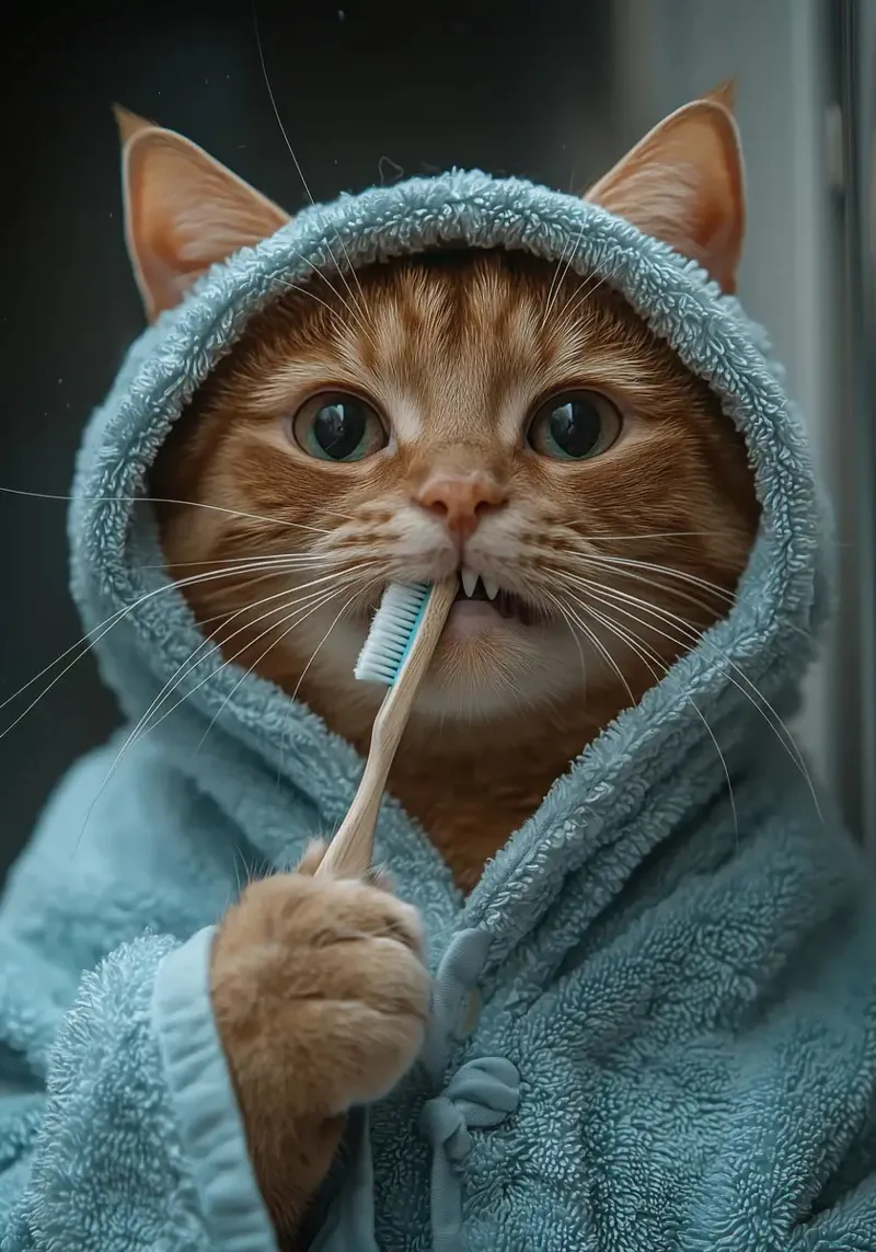Gatto divertente che si lava i denti nel bagno pellicola backlit da Purrfect Whiskers Art