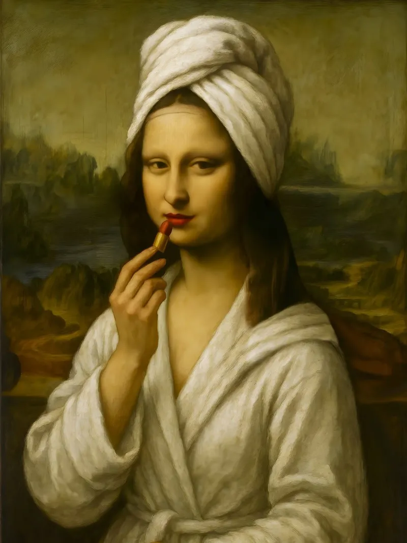 Mona Lisa Putting On Lipstick pellicola backlit da ARTOMATIC