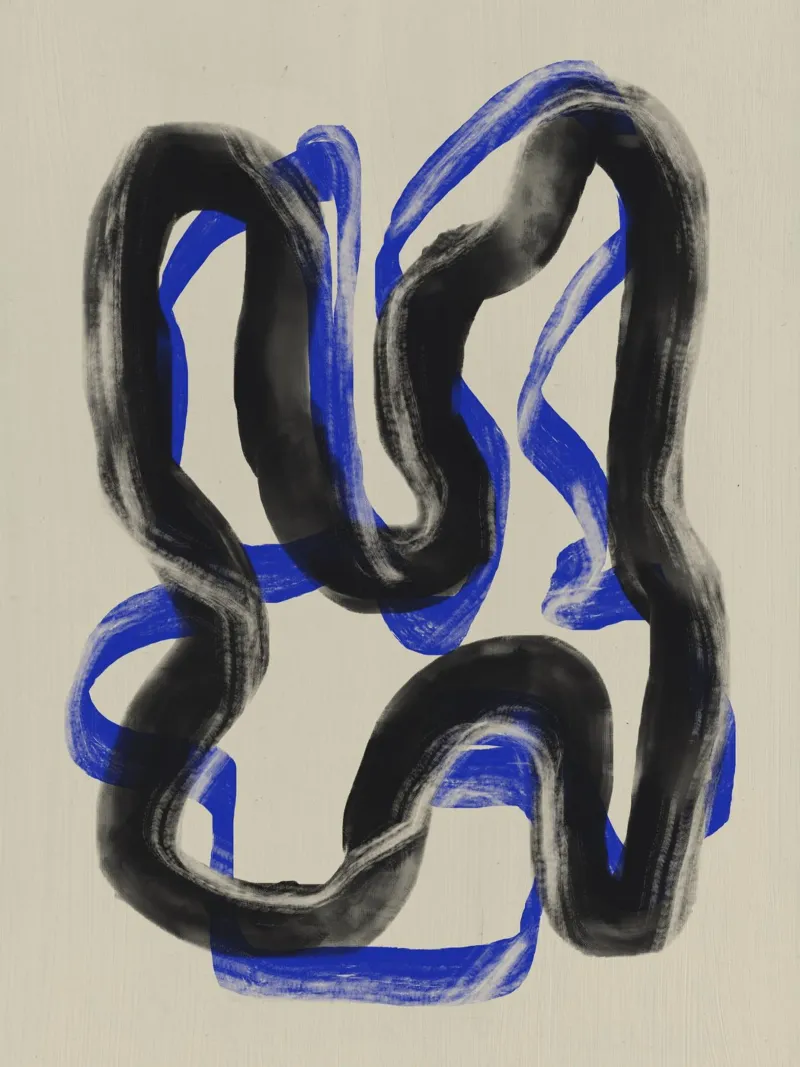 Abstract black and blue strokes canvas by Little Dean