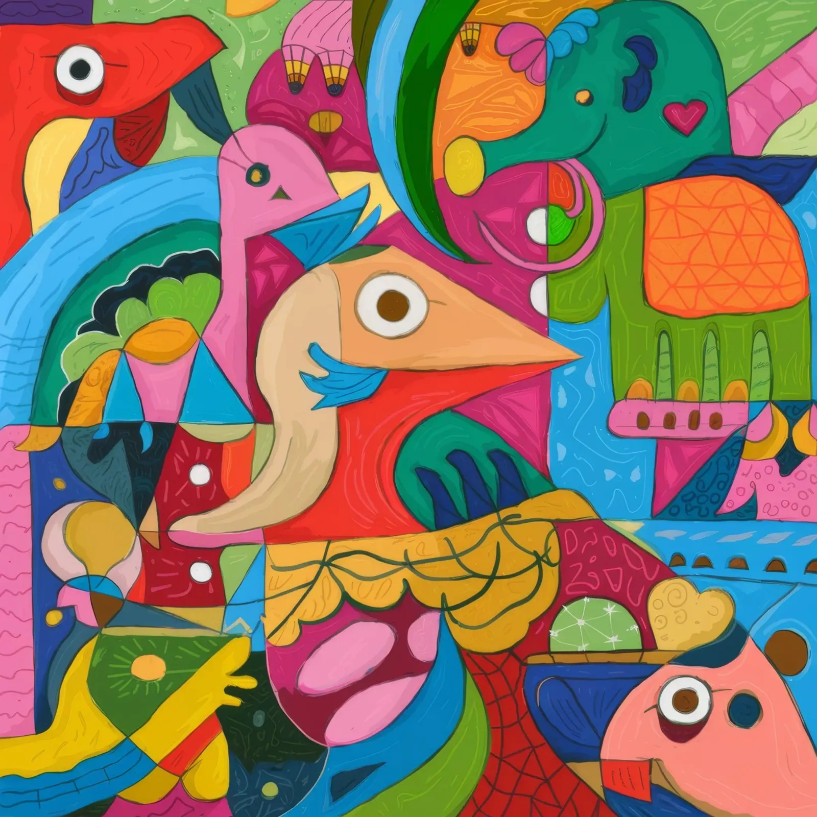 Kleurrijk abstract wonderland canvas met Baklijst van Monarco Virtuoso