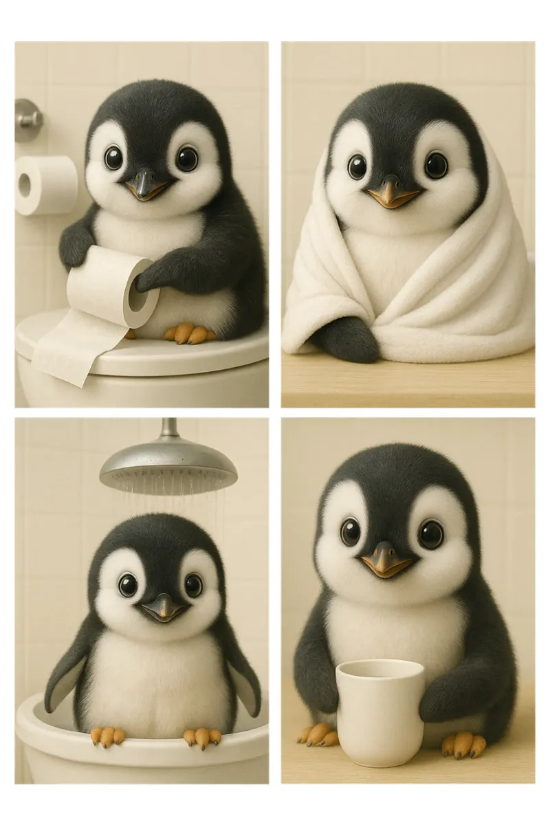 Pinguino in bagno pellicola backlit da Little Wild Lines