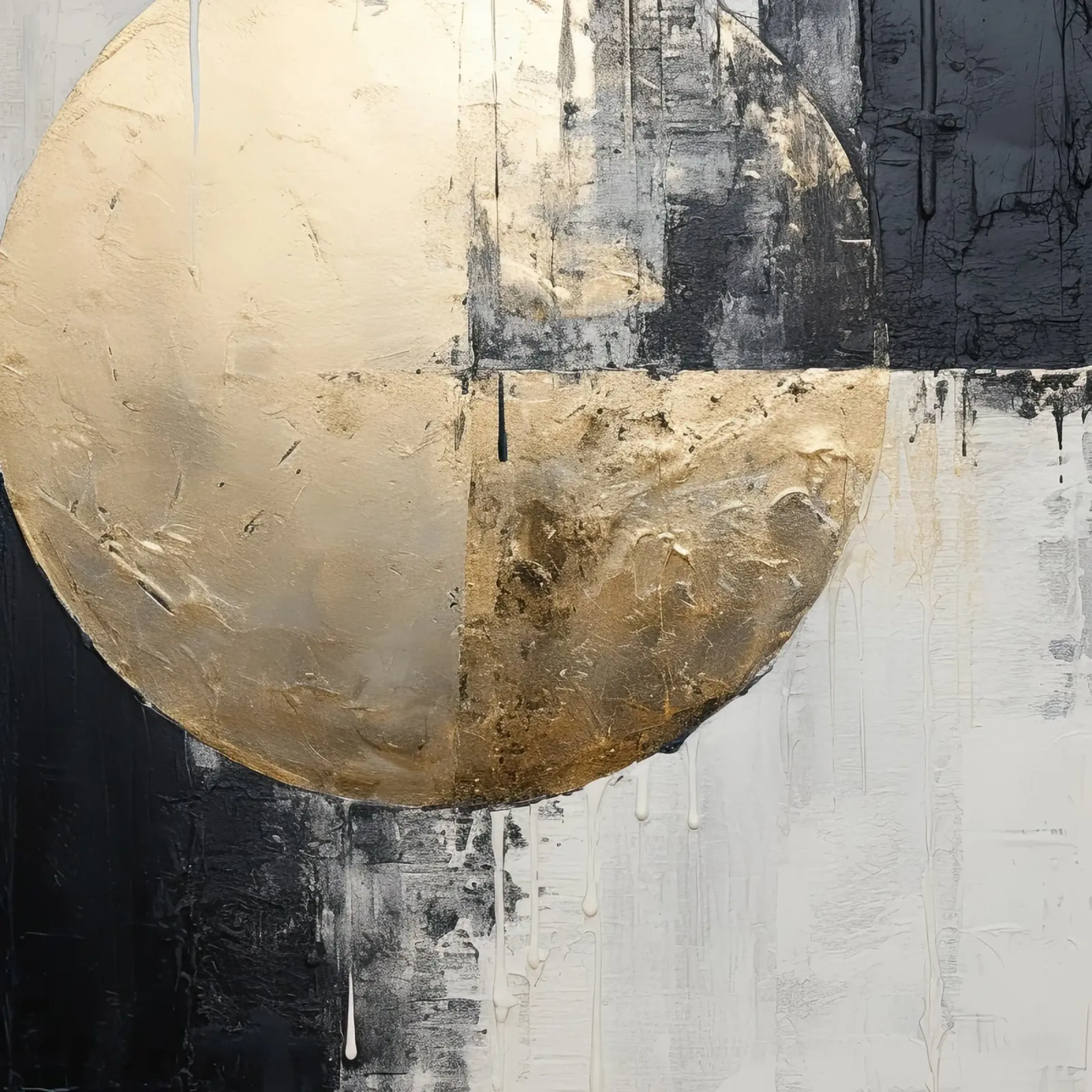 Abstracte cirkel in goud en zwart canvas van Imagine