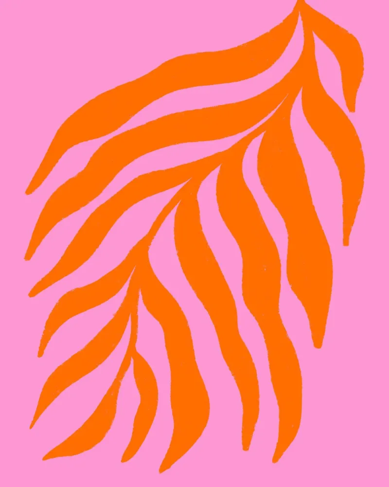 Orange Silhouette Strukturierter Zweig auf Rosa 3 Alu-Dibond von Wackapacka