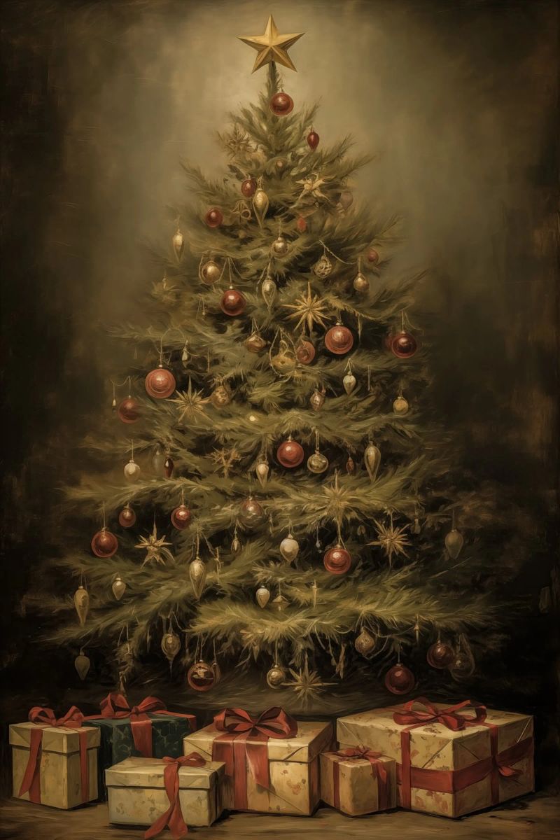 Kerstboom met pakjes poster met houten frame van Imagine