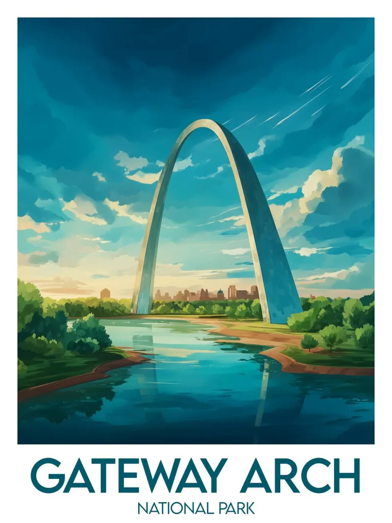 Affiche Nationaal Park Gateway Arch poster met houten frame van Frame the World