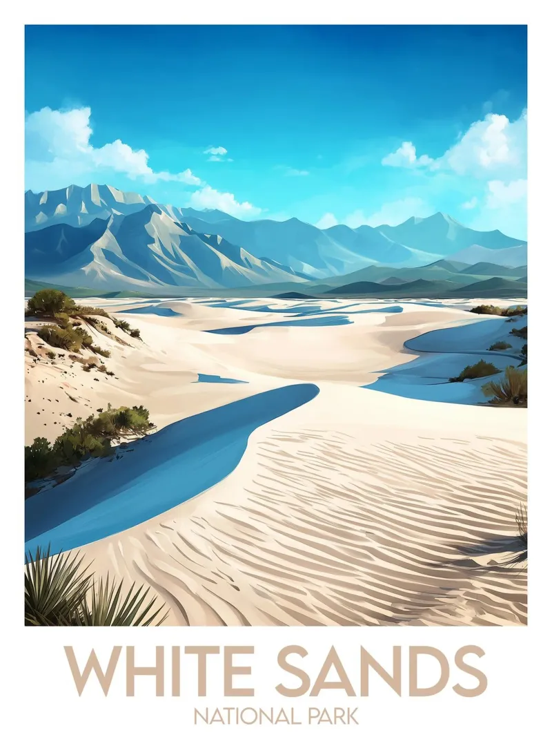 Parco Nazionale delle Sabbie Bianche poster con telaio in legno da Frame the World