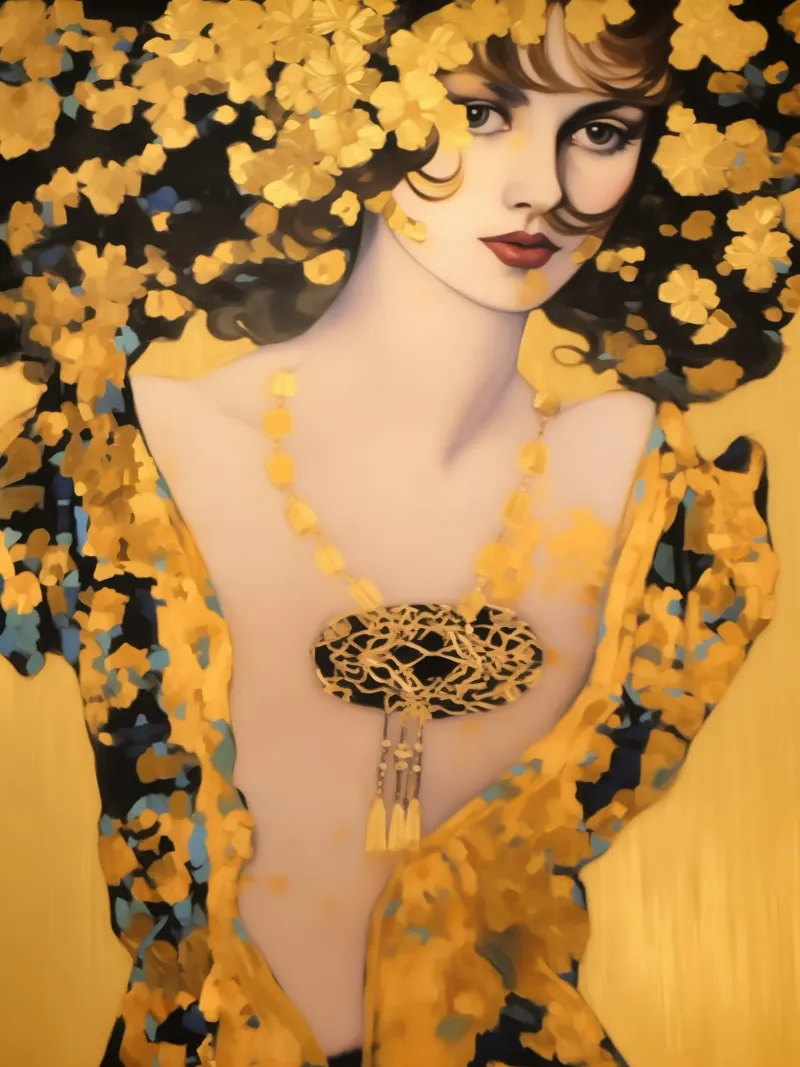 Donna Art Nouveau con motivi dorati | Ispirato a Klimt poster da Autofocus