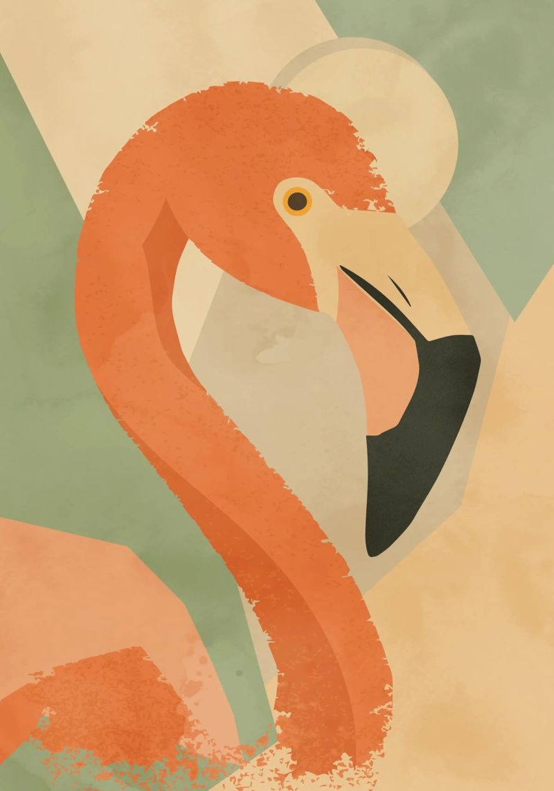 Flamingo im geometrisch-abstrakten Stil –Elegantes Tiermotiv Poster von namosh