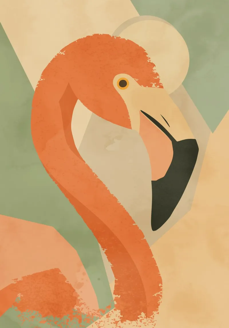 Flamingo in geometric-abstract style -Elegant animal motif canvas by namosh