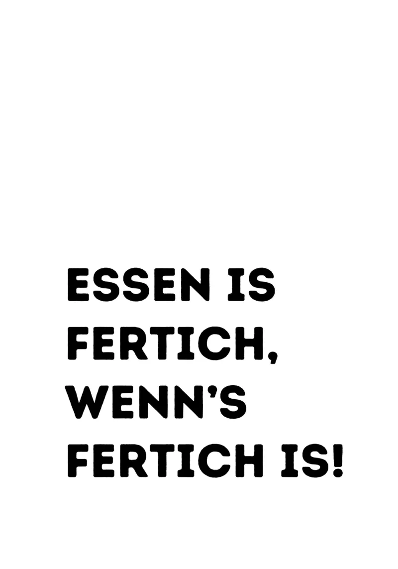 Essen ist fertig! - Spruch Ruhrgebiet - Typographie - Küche Poster mit Kunststoffrahmen von keinkonzept