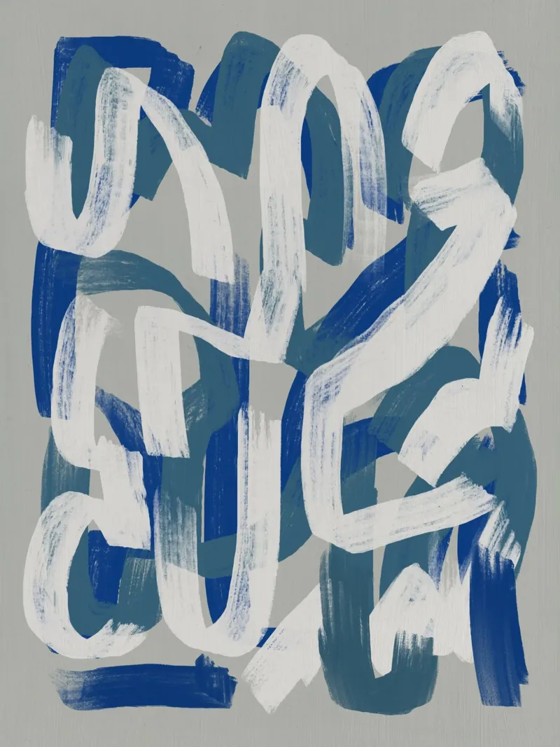 Droog penseel abstract in grijs en blauw 02 hahnemühle van Little Dean