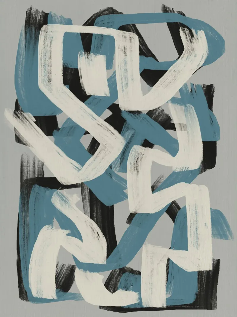 Droog penseel abstract in grijs en blauw Little Dean by Little De canvas van Little Dean