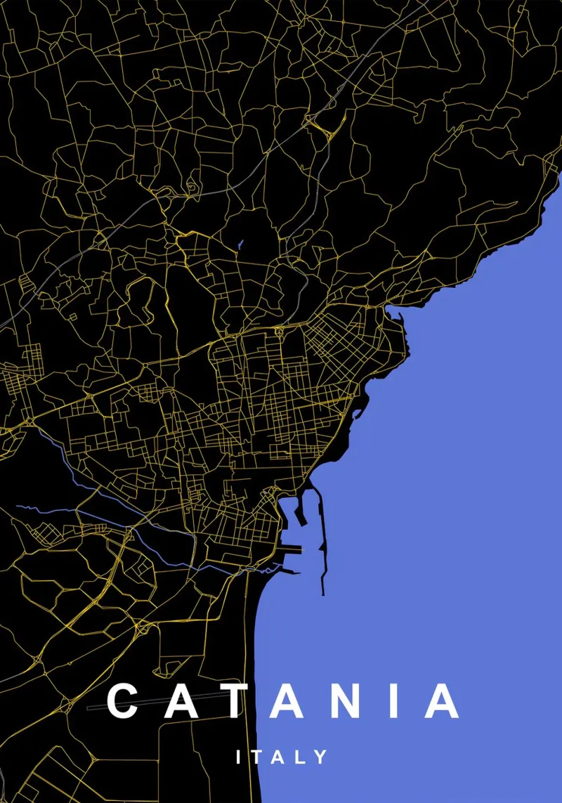 Catania - Mappa della città in nero e oro carta hahnemühle da Cartographers Library