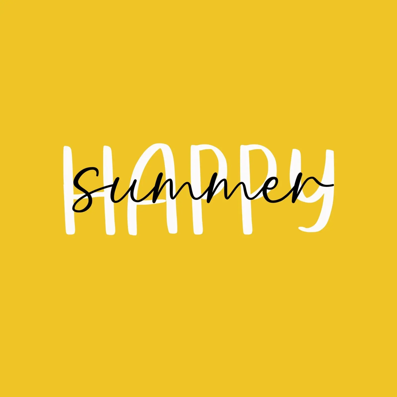 Happy Summer - Handgezeichneter weißer schwarzer Text auf zitronengelb Hahnemühle von Stilrausch