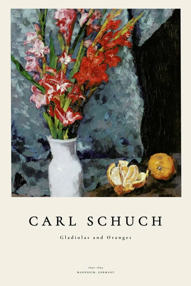 Schuch - Gladiolas and Oranges poster con telaio in plastica da ARTOTHEK