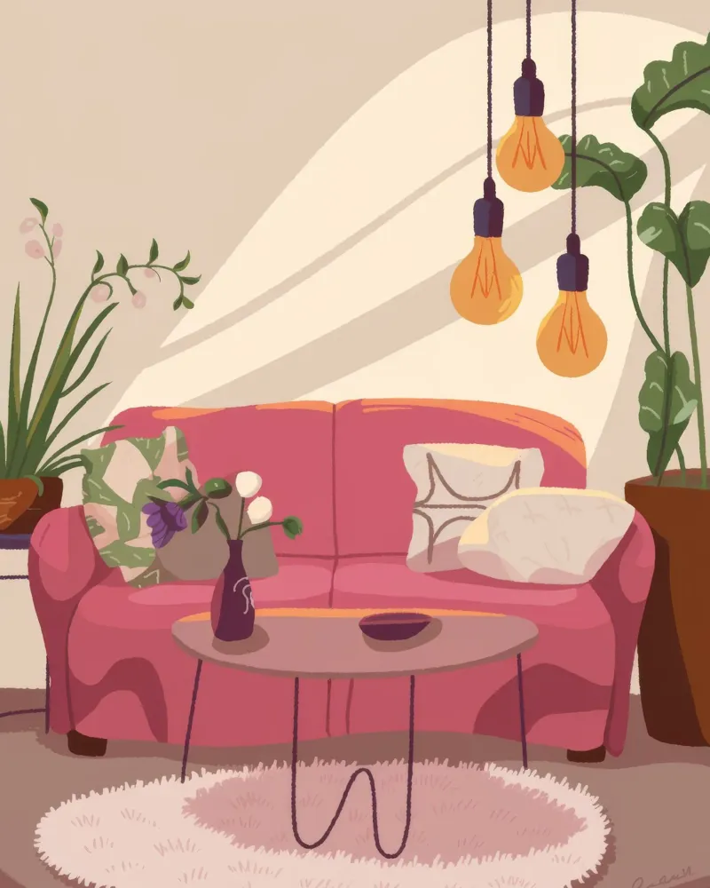 Gezellige woonkamer canvas van Fine Sanctuary