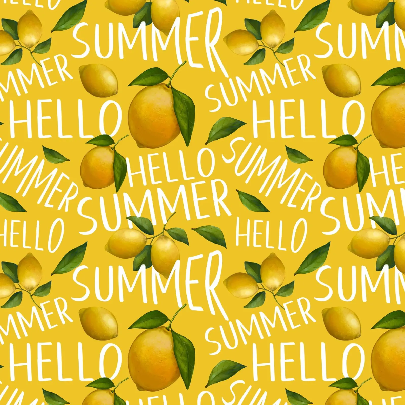Hello Summer with Lemons on Yellow Background – Fresh Patter canvas with Floater frame by Stilrausch