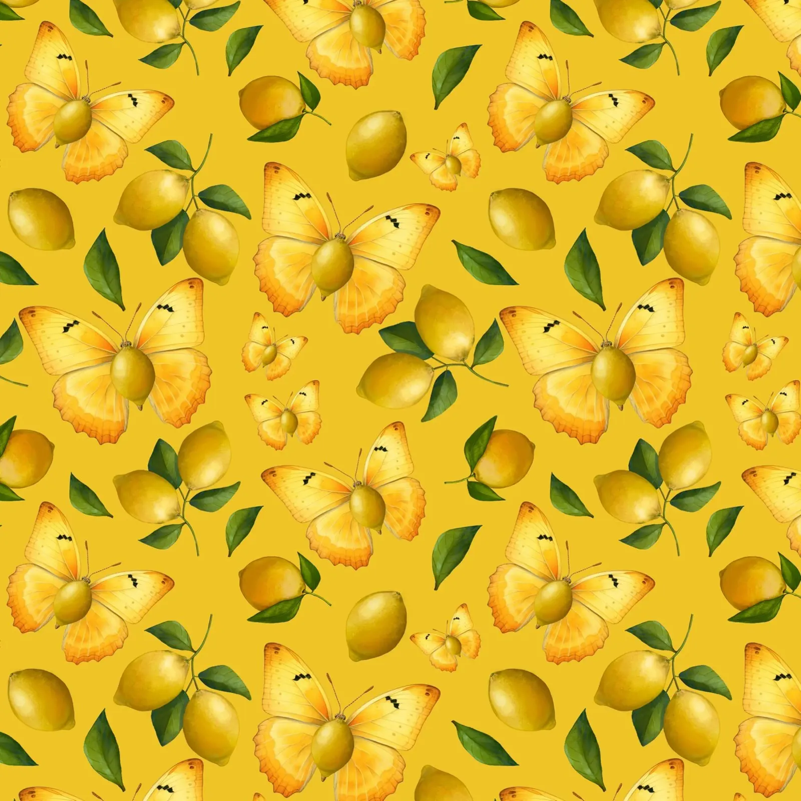 Lemon Butterfly Pattern on Yellow Background canvas by Stilrausch
