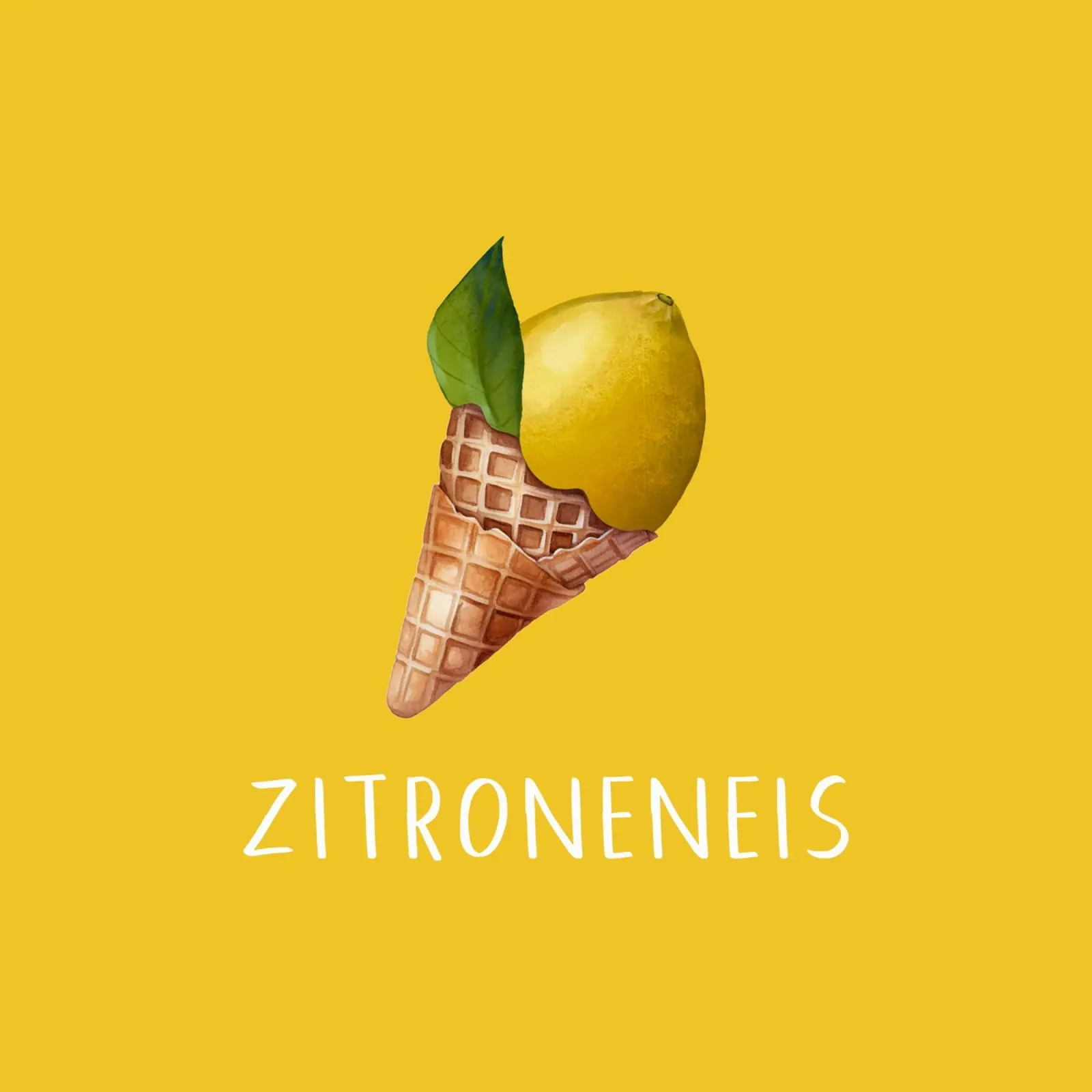 Illustration d'un cône de crème glacée au citron - Texte sur fond jaune poster avec cadre en bois de Stilrausch
