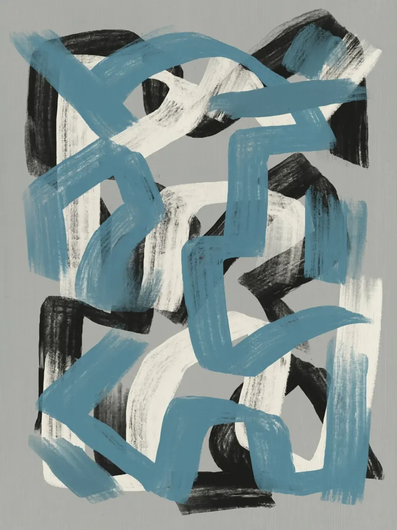 Droog penseel abstract in grijs canvas van Little Dean