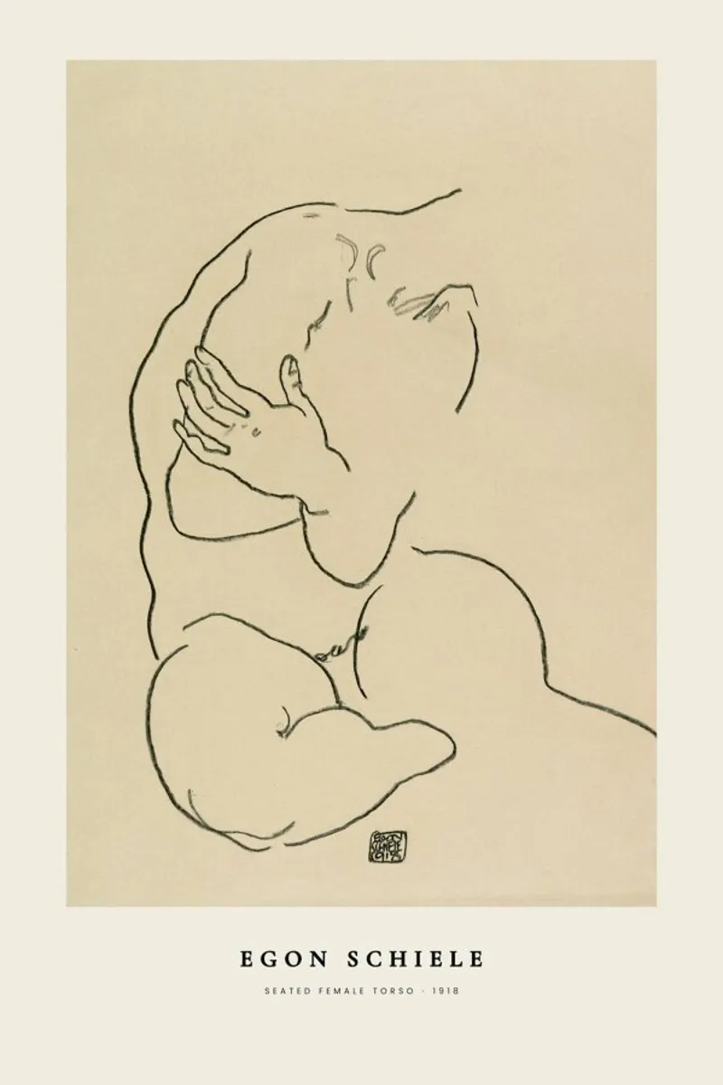 Schiele - Seated Female Torso poster con telaio in plastica da Vintage by JUNIQE