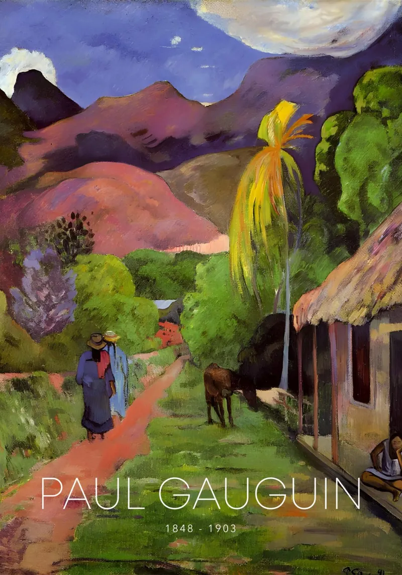 Gauguin Tahitiaans landschap Post-Impressionist Road Art Print canvas met Baklijst van NorwesClub