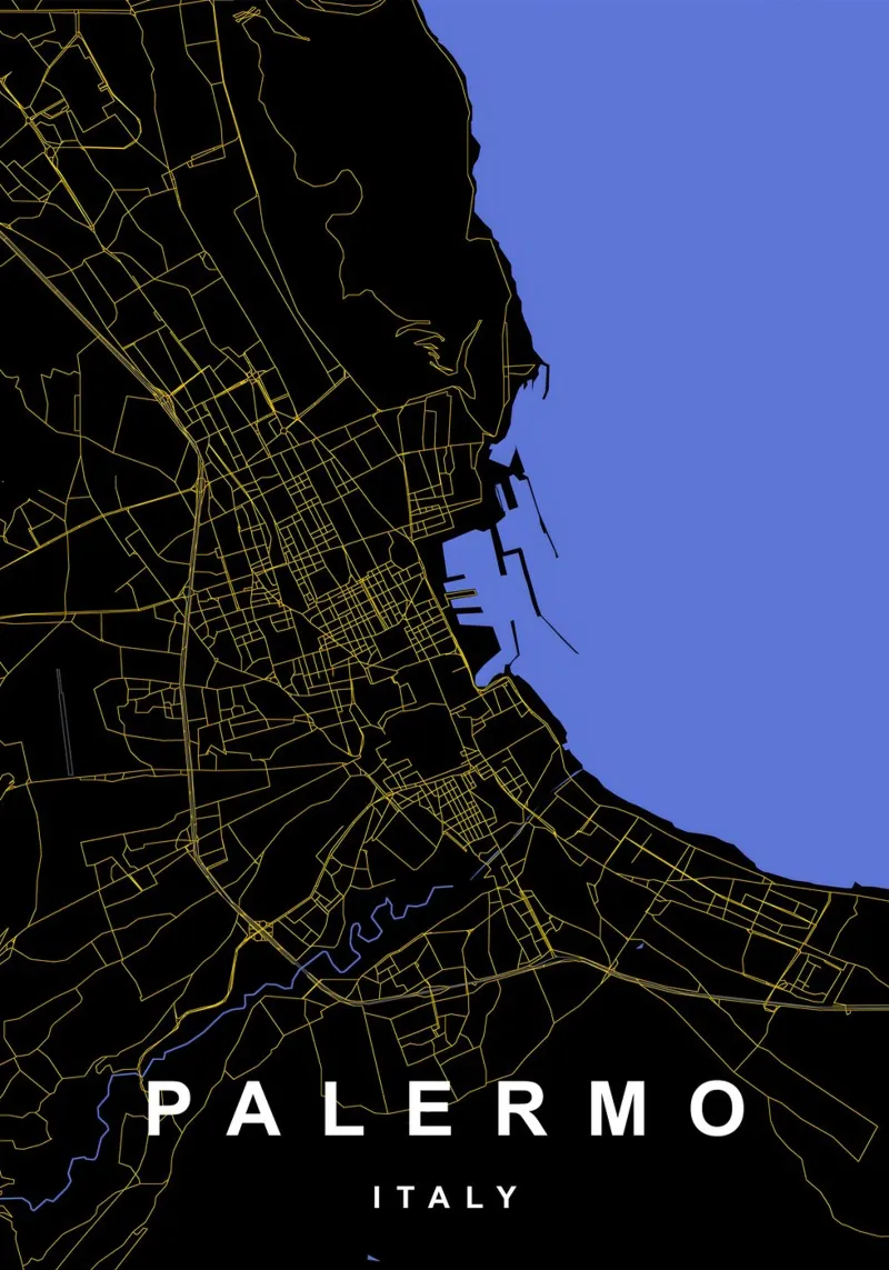Palermo - Mappa della città in nero e oro carta hahnemühle da Cartographers Library