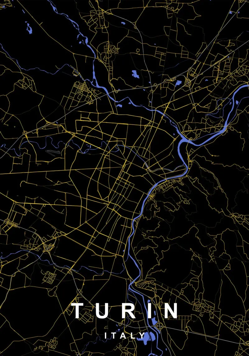 Mappa della città di Torino in nero e oro poster da Cartographers Library